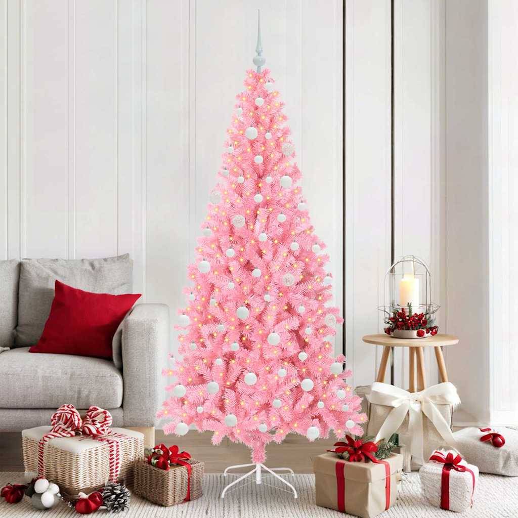 vidaXL Weihnachtsbaum mit 300 LEDs mit Ständer Rosa 180 cm PVC