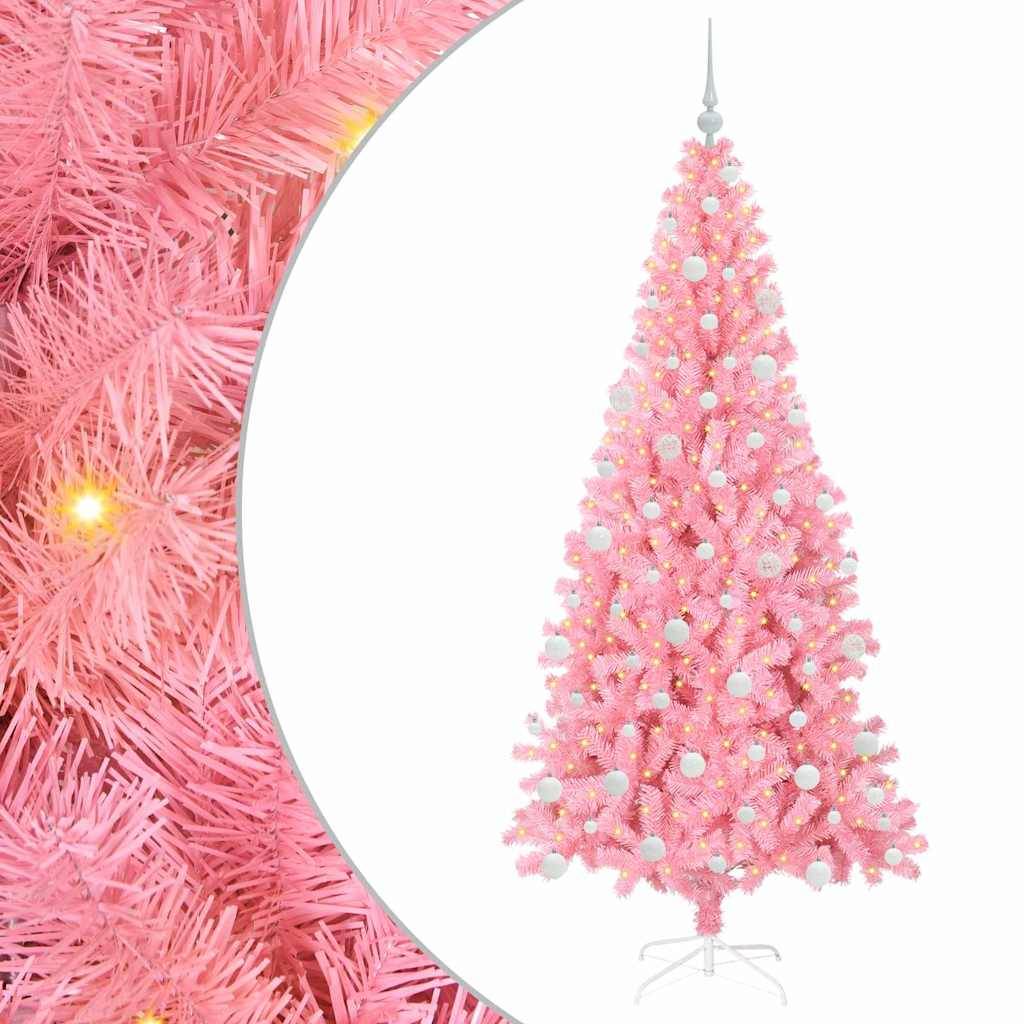 vidaXL Weihnachtsbaum mit 300 LEDs mit Ständer Rosa 180 cm PVC