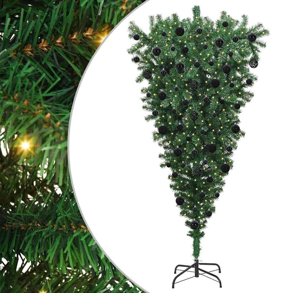 vidaXL Umgedrehter Kunst Weihnachtsbaum mit Kugelset Grün 210 cm PVC