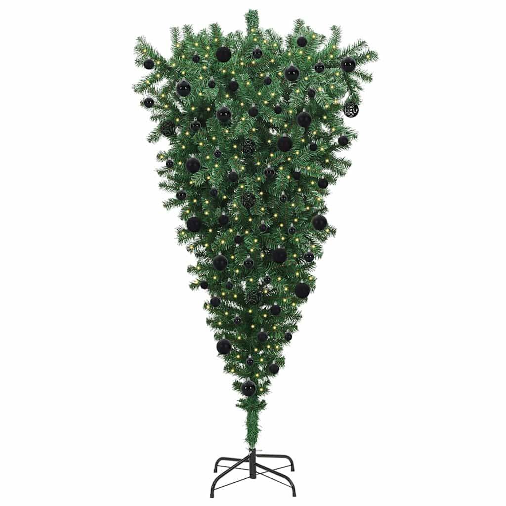 vidaXL Umgedrehter Kunst Weihnachtsbaum mit Kugelset Grün 210 cm PVC