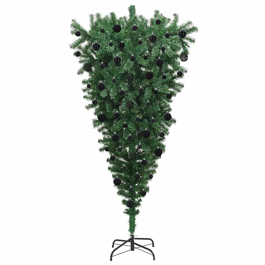vidaXL Umgedrehter Kunst Weihnachtsbaum mit Kugelset Grün 210 cm PVC