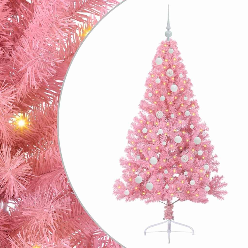vidaXL Künstlicher vorbeleuchteter Weihnachtsbaum Rosa 150 cm PVC