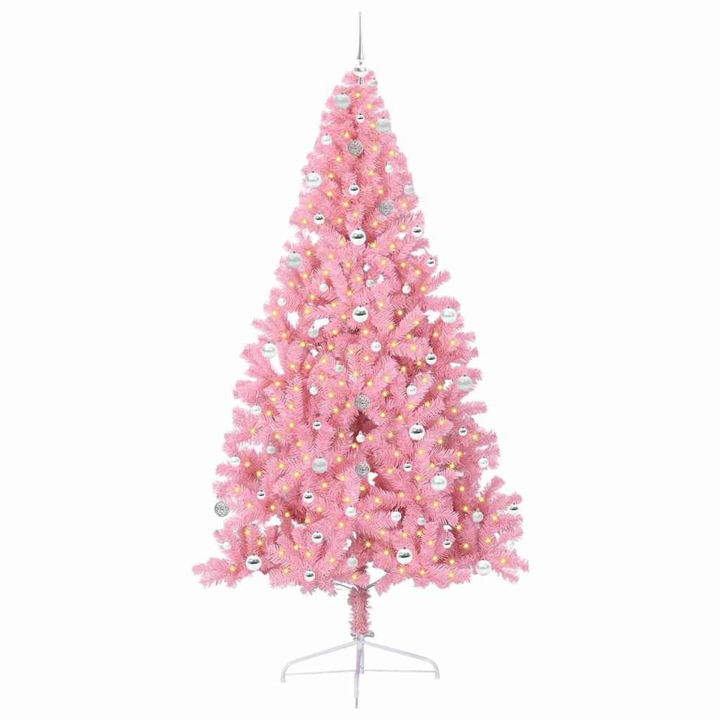 vidaXL Künstlicher vorbeleuchteter Weihnachtsbaum Rosa 240 cm PVC