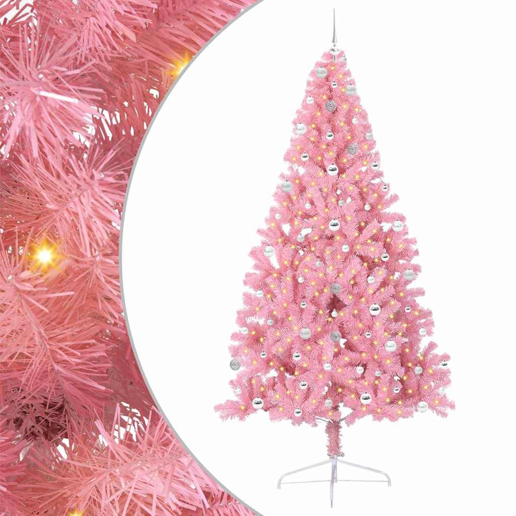 vidaXL Künstlicher vorbeleuchteter Weihnachtsbaum Rosa 240 cm PVC