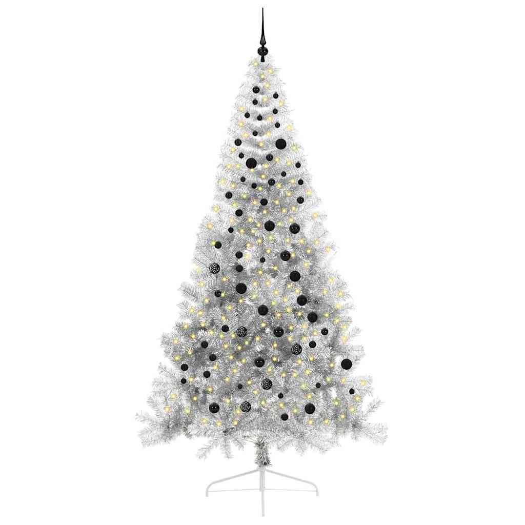 vidaXL Künstlicher vorbeleuchteter Weihnachtsbaum Silber 240 cm PET