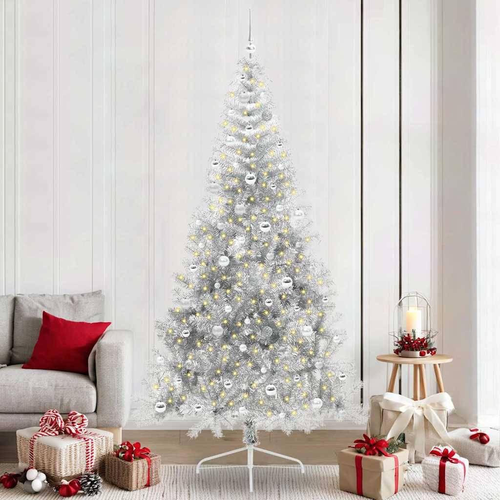 vidaXL Künstlicher vorbeleuchteter Weihnachtsbaum Silber 240 cm PET