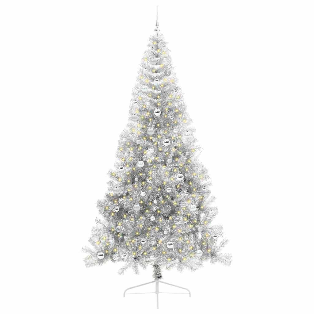 vidaXL Künstlicher vorbeleuchteter Weihnachtsbaum Silber 240 cm PET