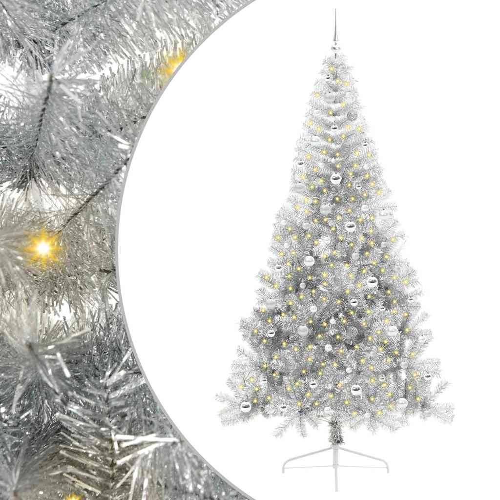 vidaXL Künstlicher vorbeleuchteter Weihnachtsbaum Silber 240 cm PET