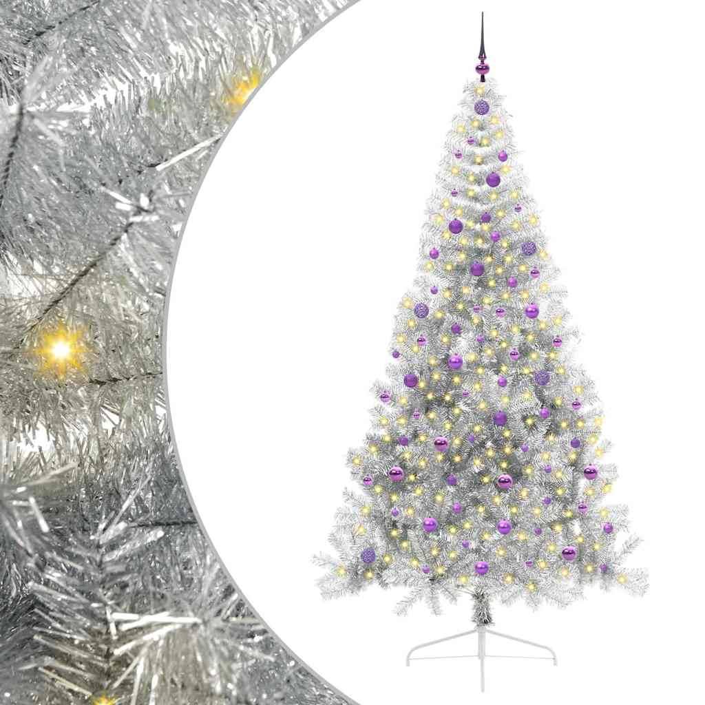 vidaXL Künstlicher vorbeleuchteter Weihnachtsbaum Silber 240 cm PET