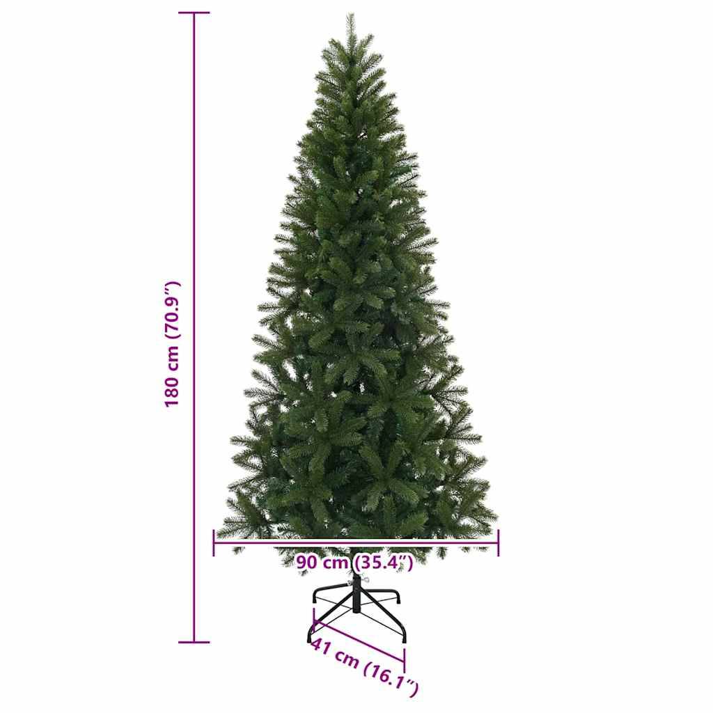 Künstlicher Weihnachtsbaum auf einem Ständer, 180 cm hoch, 90 cm breit.