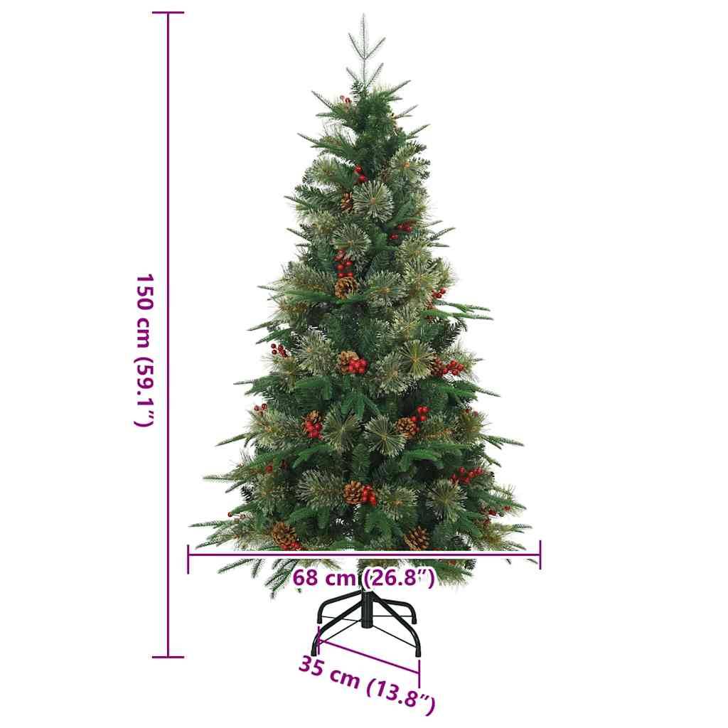 Ein geschmückter künstlicher Weihnachtsbaum, 150 cm hoch, mit einer Breite von 68 cm (26,8 Zoll) und einem Ständer von 35 cm (13,8 Zoll).