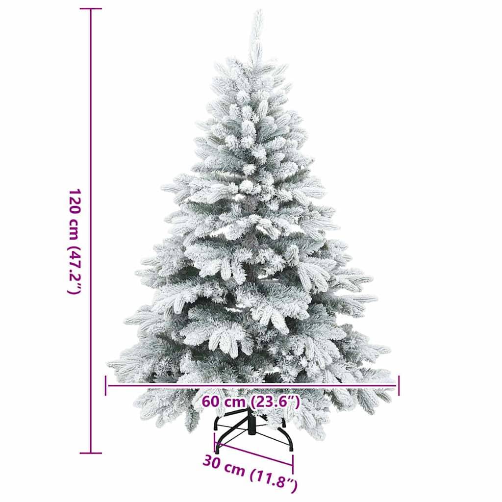 Künstlicher Weihnachtsbaum, schneebedeckt, Höhe 120 cm (47,2 Zoll), Basisdurchmesser 60 cm (23,6 Zoll), Standbreite 30 cm (11,8 Zoll).