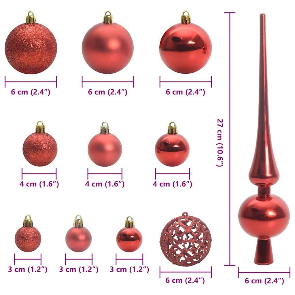 vidaXL Weihnachtskugel-Set mit 150 LEDs 61 pcs Rot Kunststoff