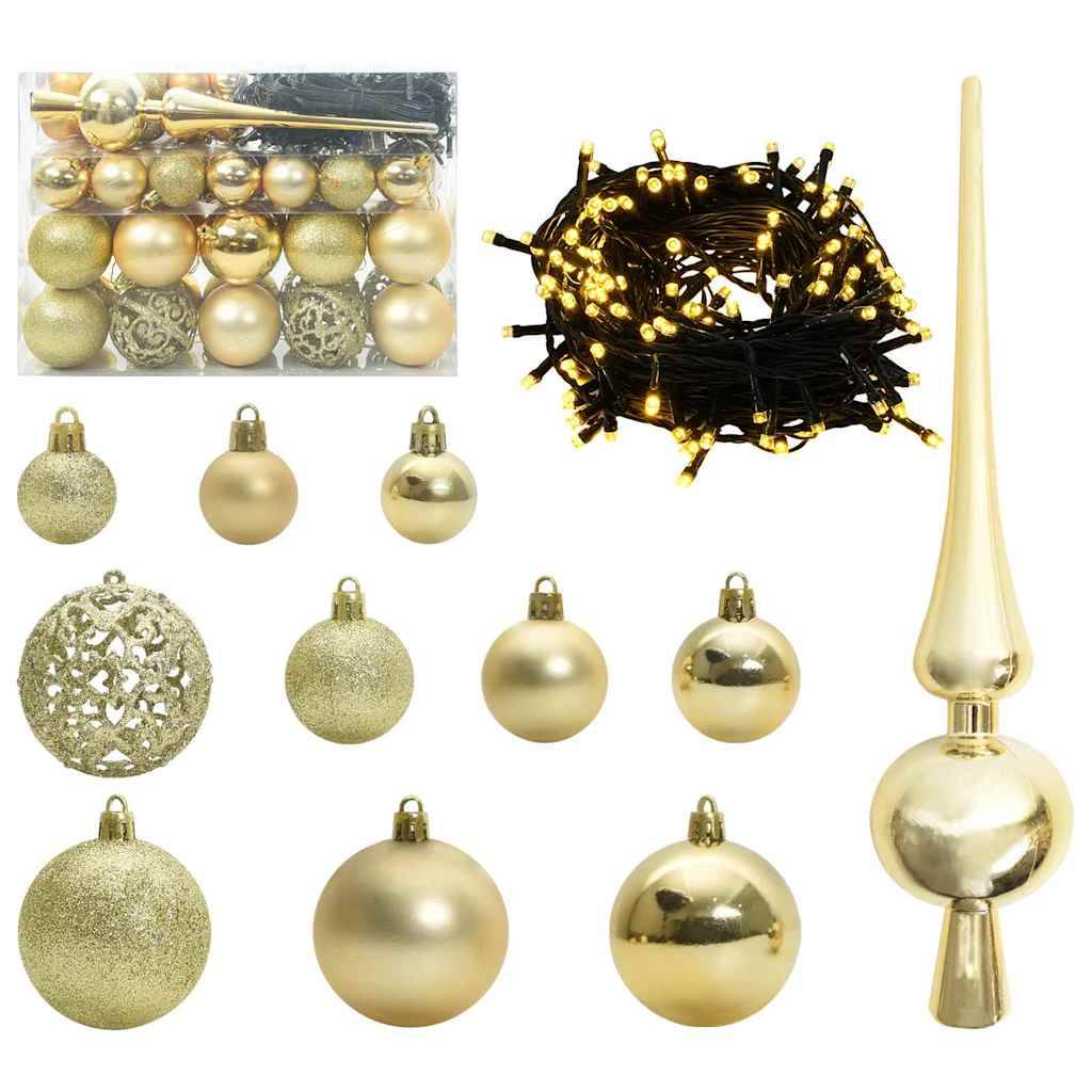vidaXL Weihnachtskugel-Set mit 150 LEDs 61 pcs Gold Kunststoff