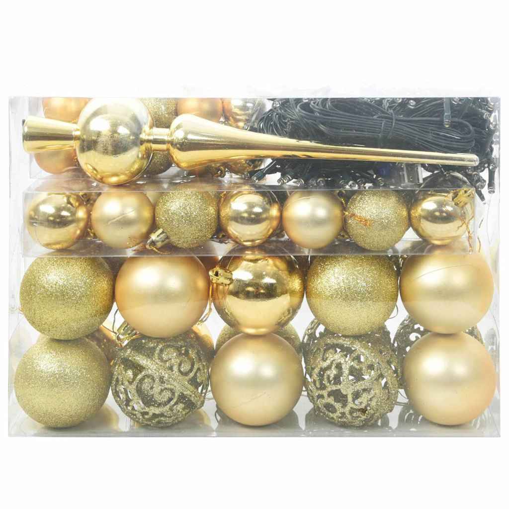vidaXL Weihnachtskugel-Set mit 150 LEDs 61 pcs Gold Kunststoff