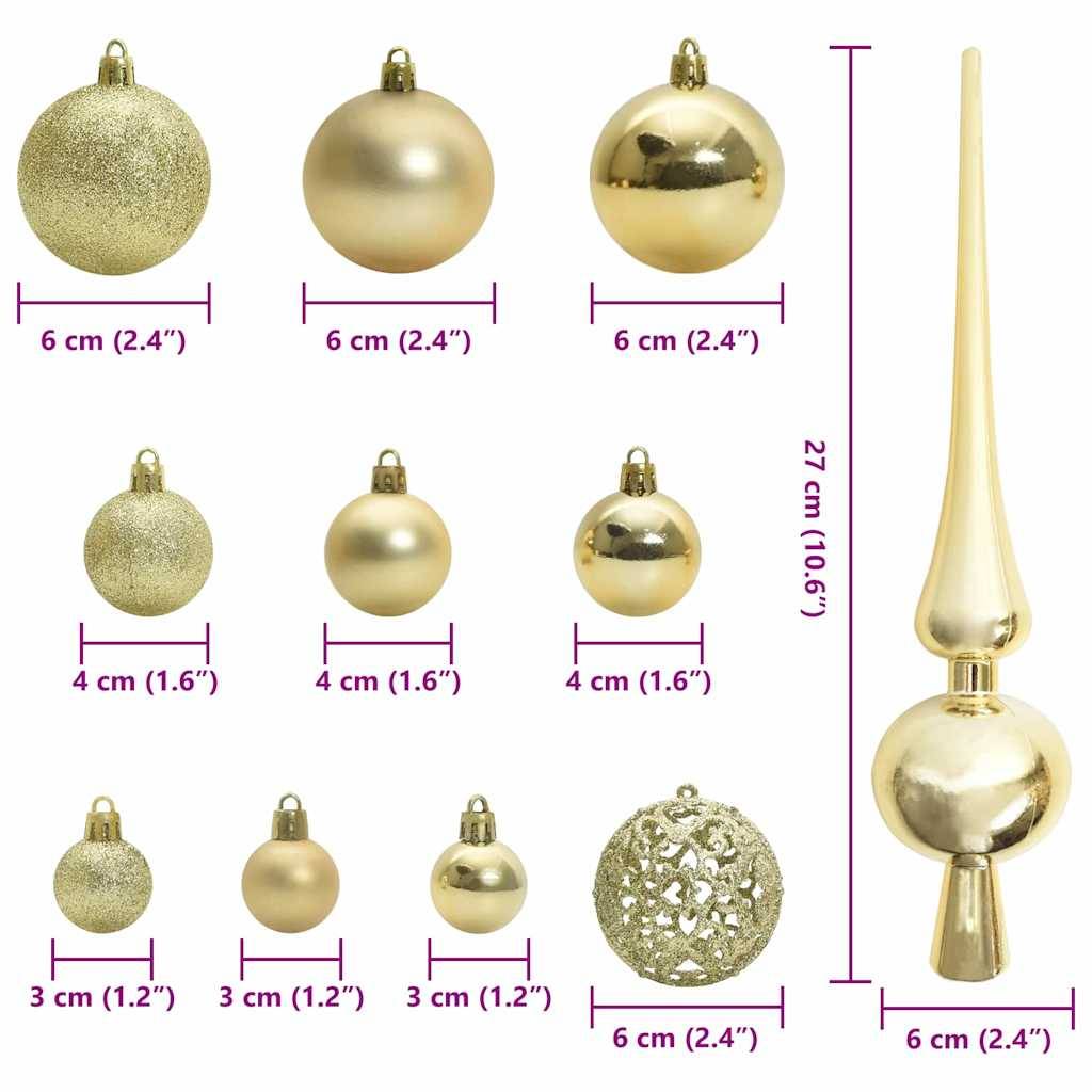 vidaXL Weihnachtskugel-Set mit 150 LEDs 61 pcs Gold Kunststoff