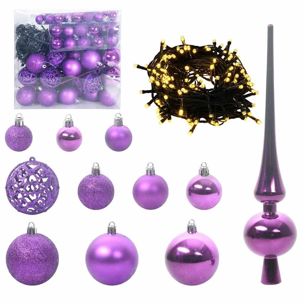 vidaXL Weihnachtskugel-Set mit 300 LEDs 120 pcs Lila Kunststoff