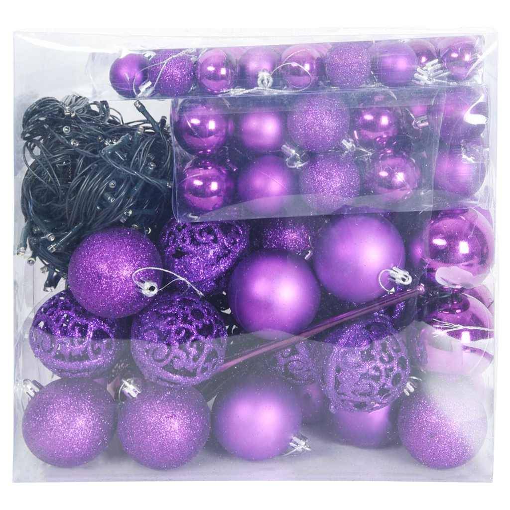 vidaXL Weihnachtskugel-Set mit 300 LEDs 120 pcs Lila Kunststoff