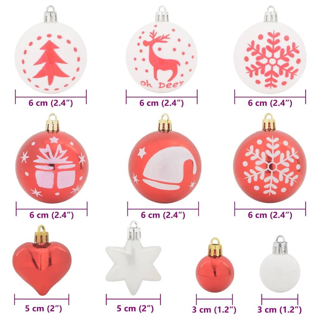 vidaXL Weihnachtskugel-Set 40 pcs Rot und Weiß Kunststoff