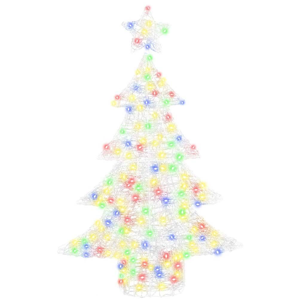 Ein Wireframe-Weihnachtsbaumumriss, geschmückt mit leuchtenden, mehrfarbigen Lichtern und gekrönt von einem Stern.
