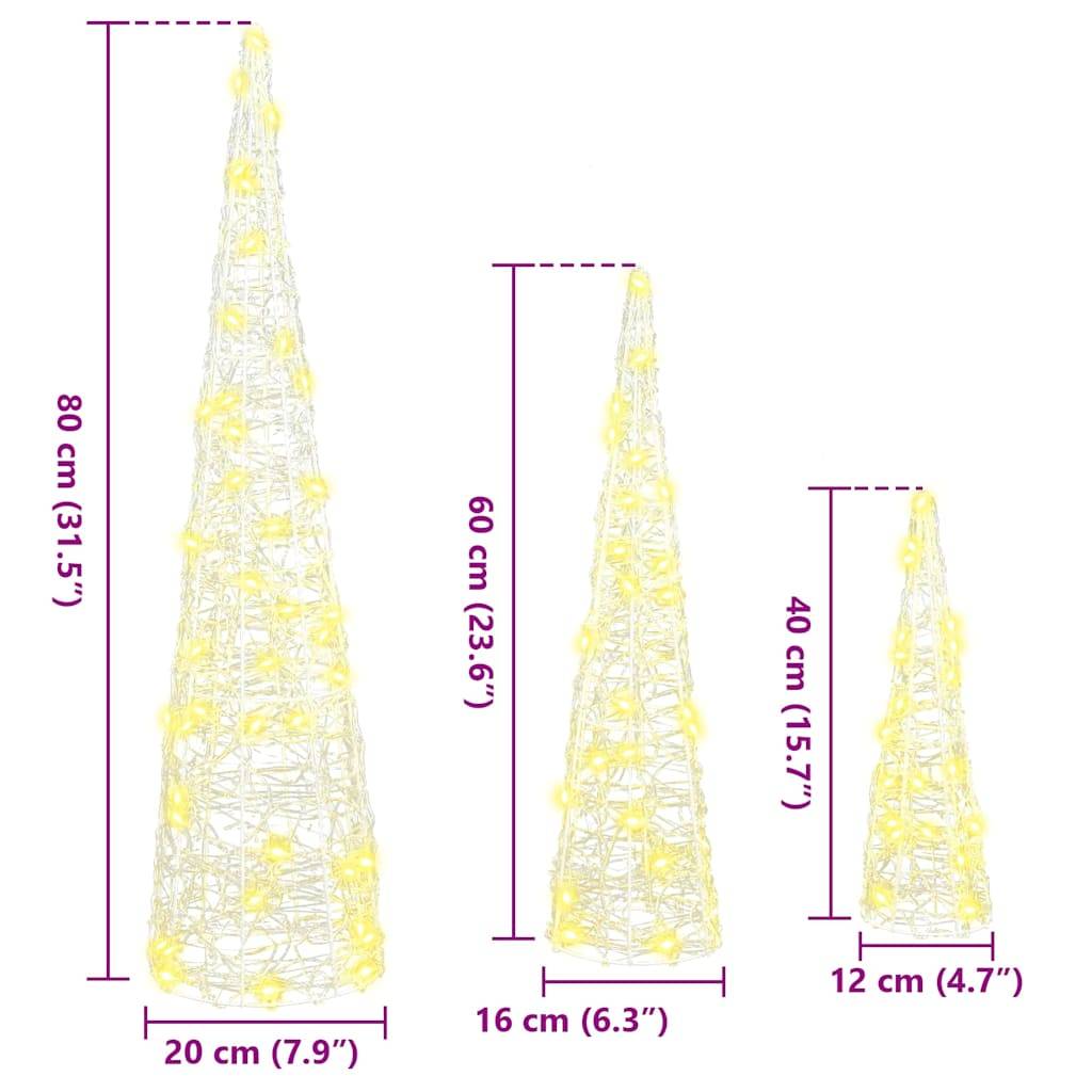vidaXL Weihnachtsbaum mit 90 LEDs 3 pcs Warmweiß 20 x 20 x 80 cm Acryl