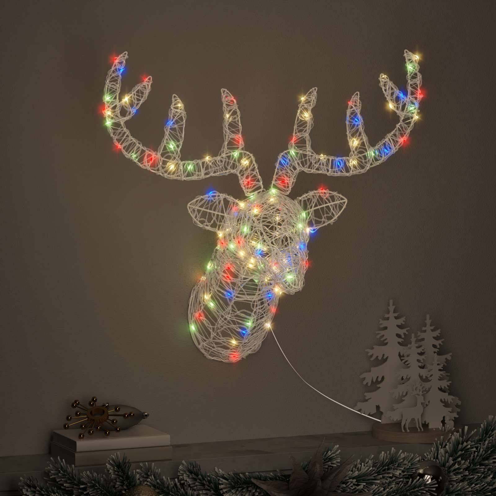 vidaXL Rentierkopf mit 140 LEDs Bunt 68 x 36,5 x 62,5 cm Acryl
