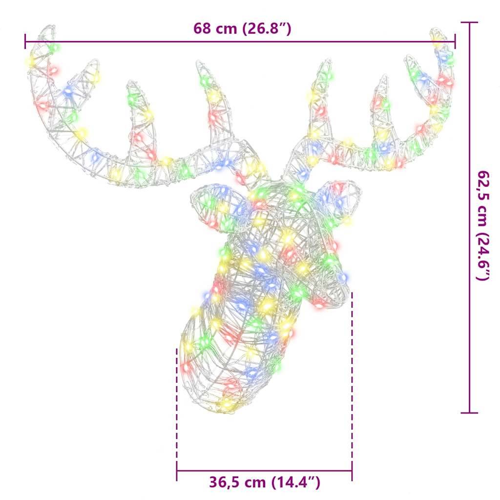 vidaXL Rentierkopf mit 140 LEDs Bunt 68 x 36,5 x 62,5 cm Acryl