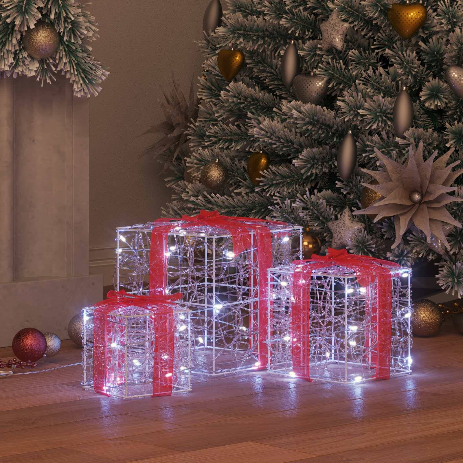 vidaXL Geschenkbox mit 60 LEDs 3 pcs Kaltweiß 20 x 20 x 20 cm Acryl