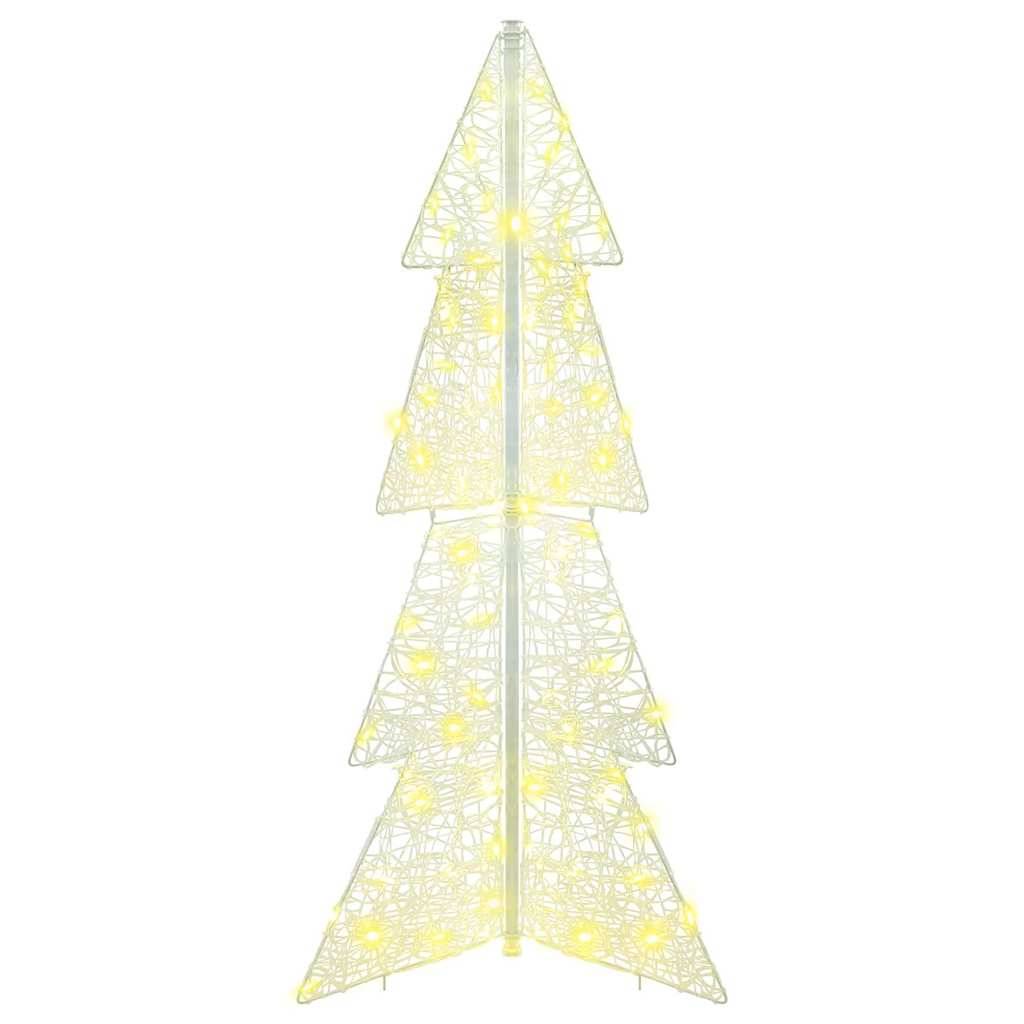 Ein dekorativer weißer Metallbaum mit Gitterdesign, beleuchtet von sanftem gelbem Licht in dreieckiger Form. Ideal für festliche Dekoration.