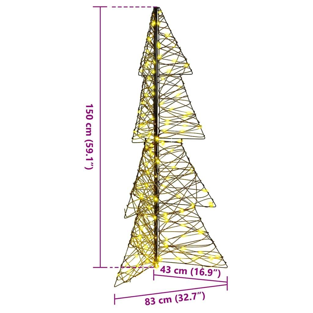 vidaXL Weihnachtsbaum mit 160 LEDs Warmes Weiß 150 cm Rattan