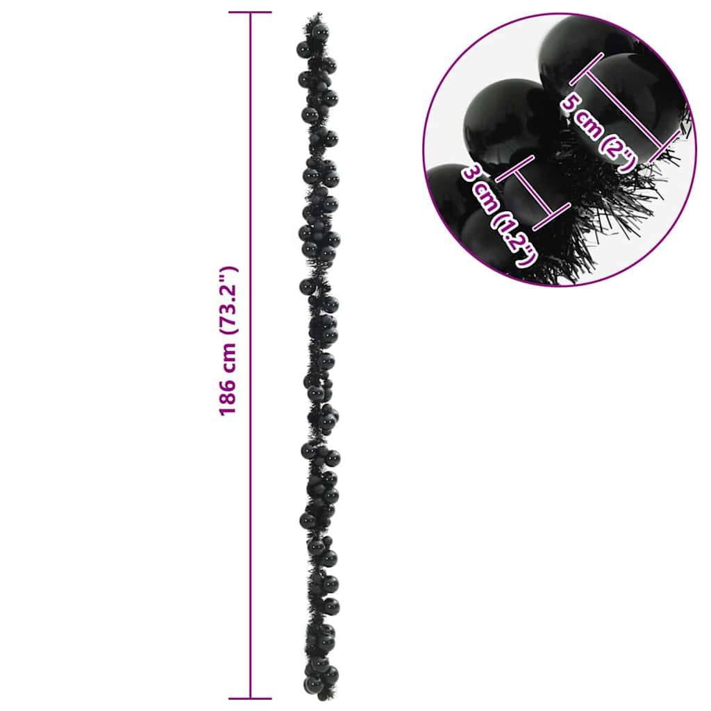 vidaXL Weihnachtskugelgirlande Schwarz 186 cm Polystyrol