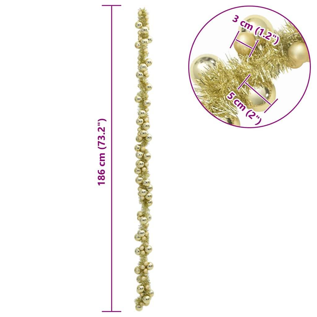 vidaXL Weihnachtskugelgirlande Gold 186 cm Polystyrol