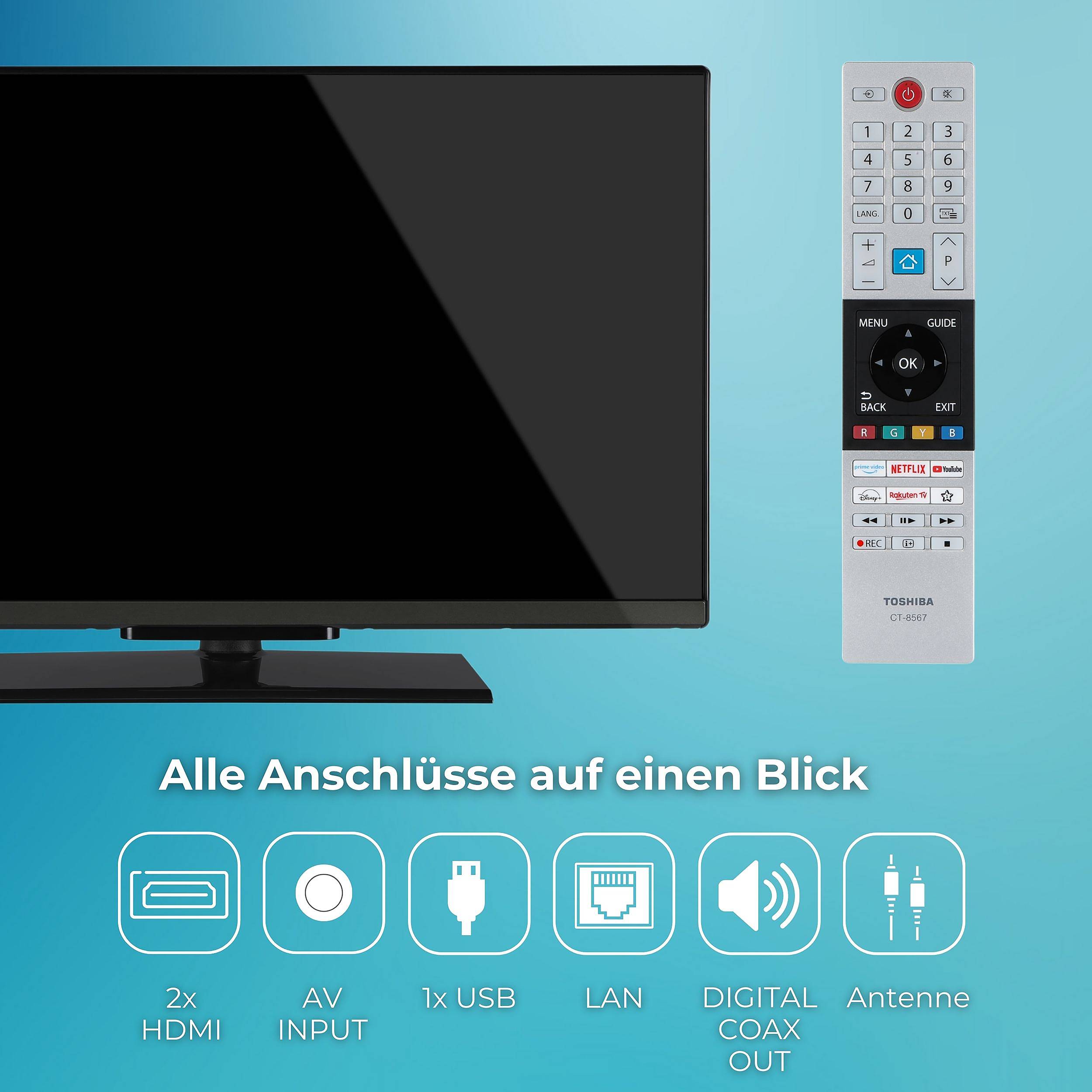 Toshiba Fernseher 32 Zoll Smart TV VIDAA Full HD Fernseher HDR Smart TV mit Triple-Tuner, LED TV