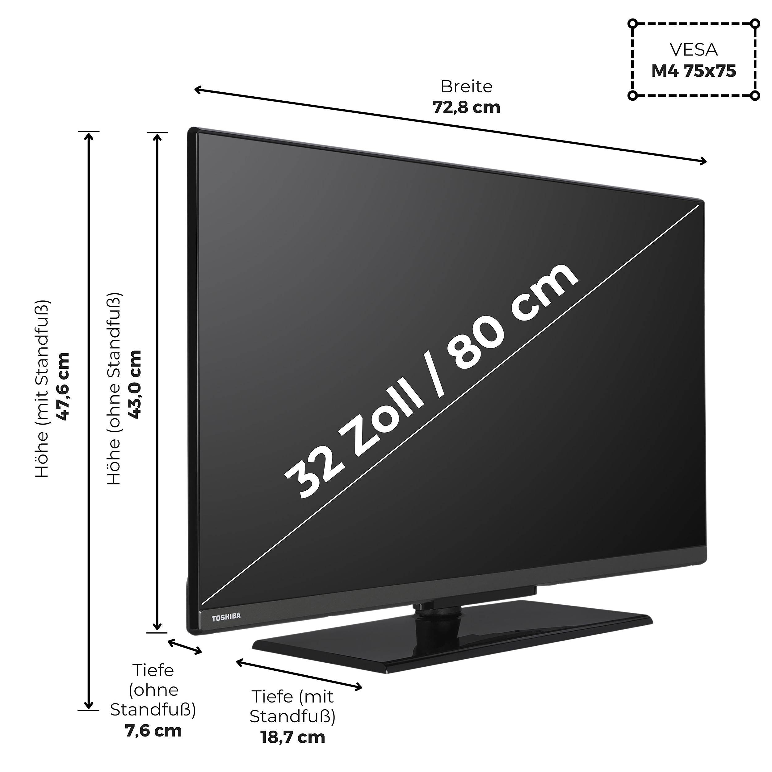 Toshiba Fernseher 32 Zoll Smart TV VIDAA Full HD Fernseher HDR Smart TV mit Triple-Tuner, LED TV