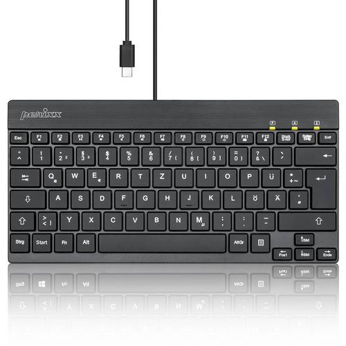 Perixx PERIBOARD-426C DE, kabelgebundene USB-C Mini Tastatur mit flachen Tasten Eingabe / Ausgabe &