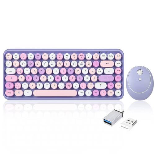 Perixx PERIDUO-713PP DE, Mini Tastatur-Maus Set, Retro Vintage Design, violett Eingabe / Ausgabe &