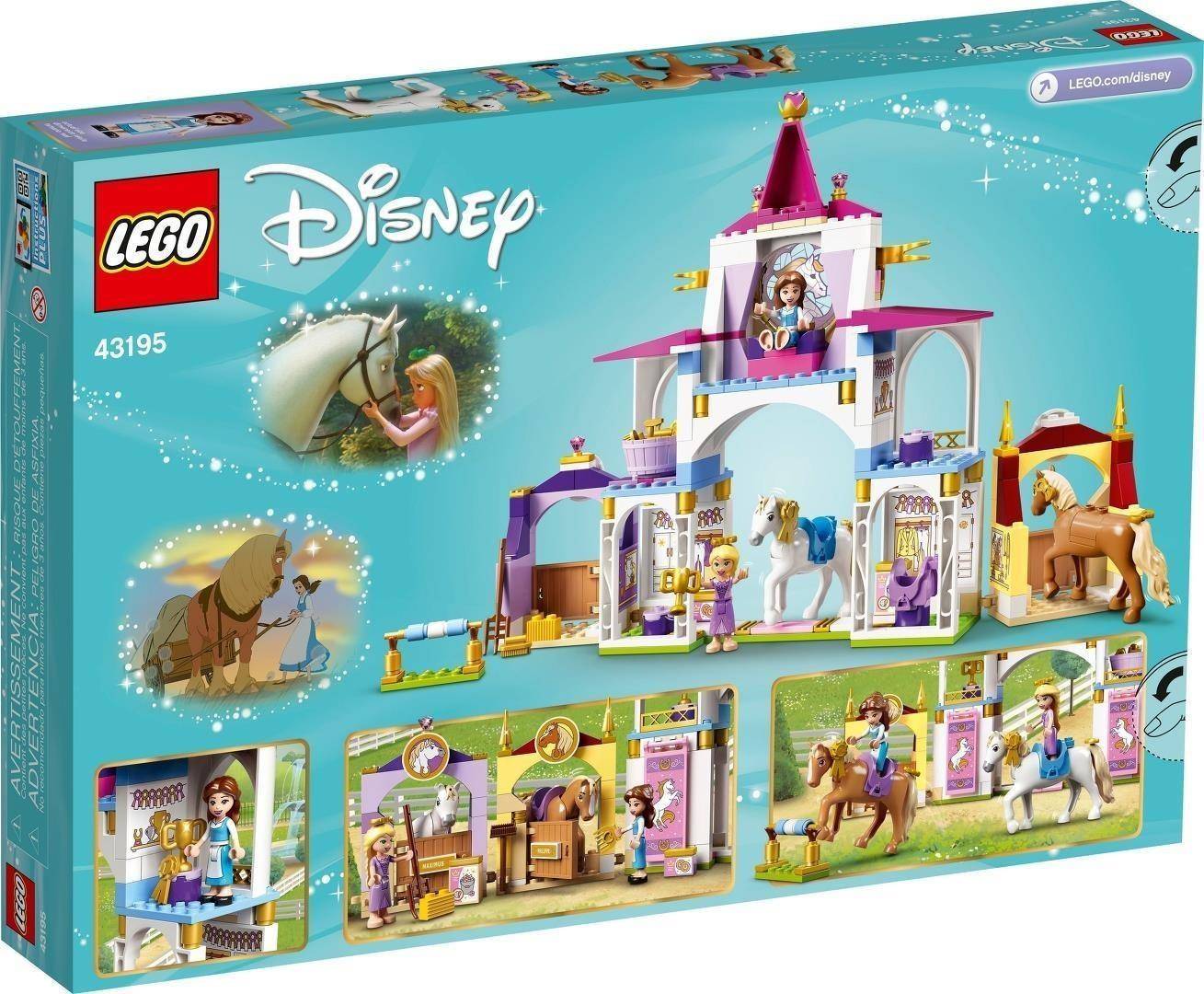 LEGO Disney 43195 Schachtel mit einem Märchenschloss-Spielset mit mehreren Prinzessinnen-Szenen und Minifiguren-Bildern auf der Verpackung.