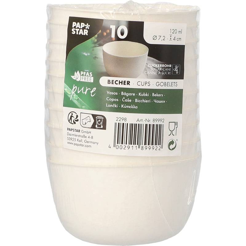 PAPSTAR Zuckerrohr-Schalen "pure", rund, 120 ml, 10er
