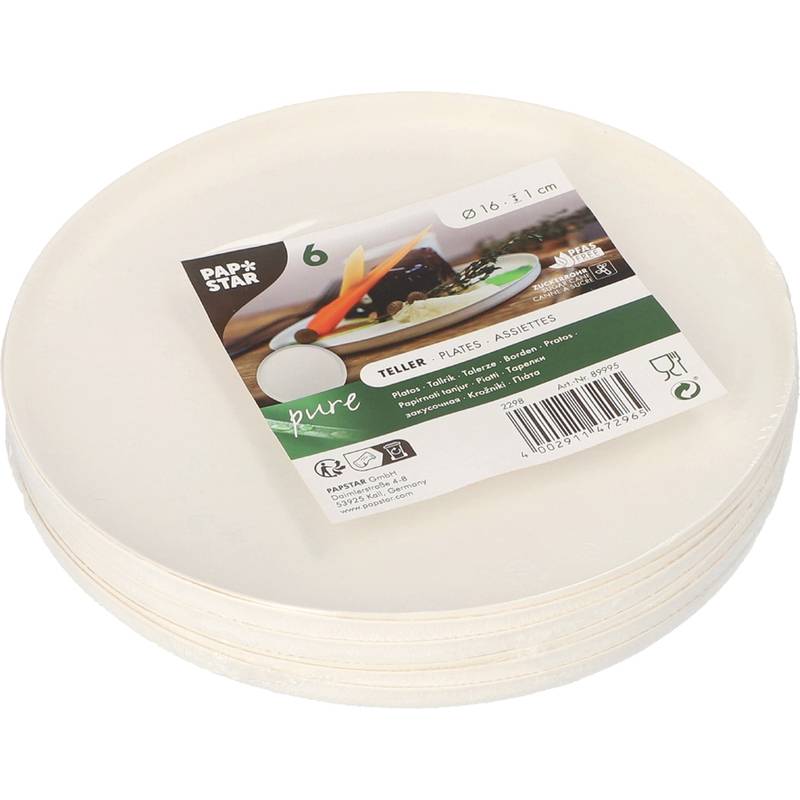 PAPSTAR Zuckerrohr-Teller "pure", rund, 160 mm, 6er