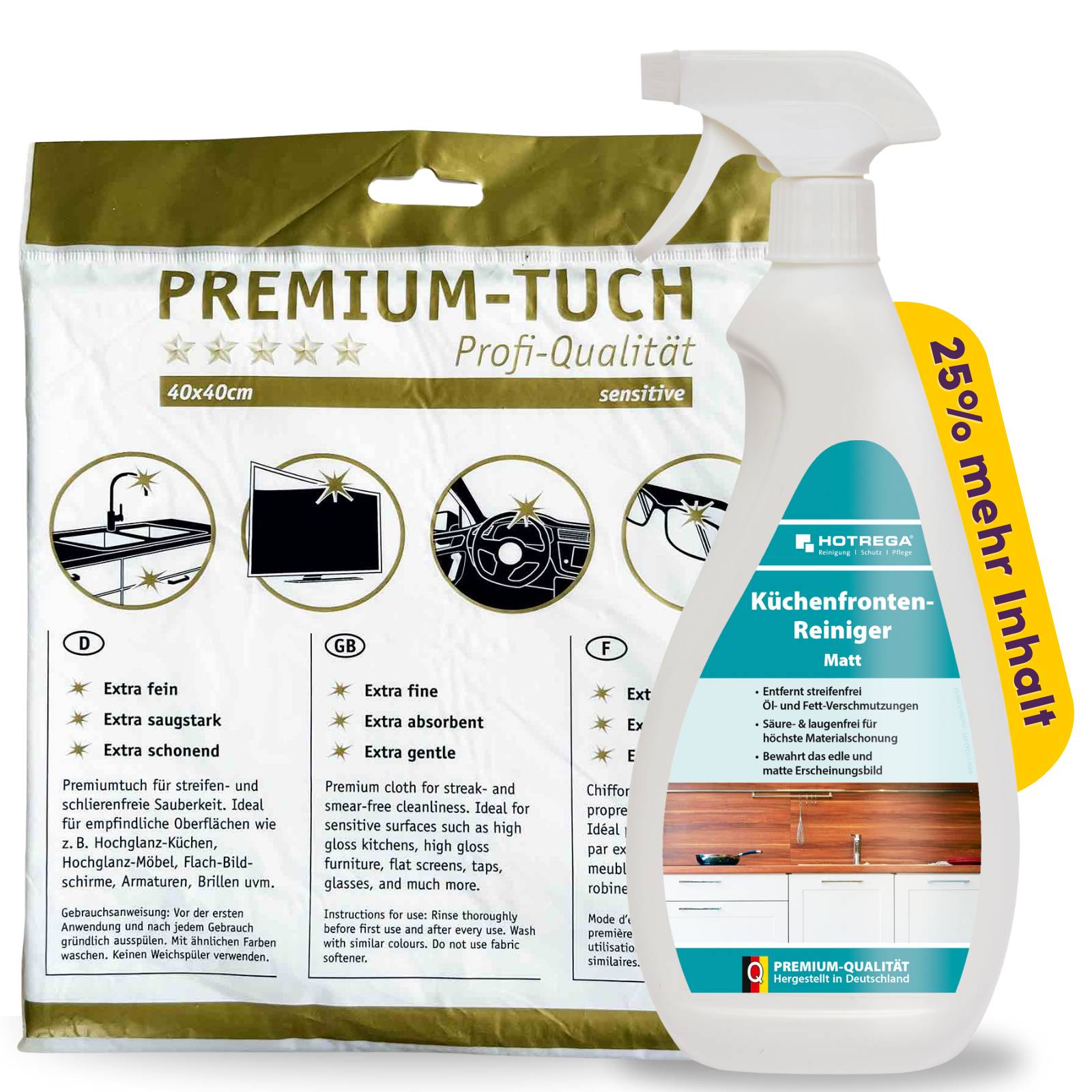 HOTREGA Küchenfronten Reiniger Matt - Ausführung:750 ml + Premiumtuch