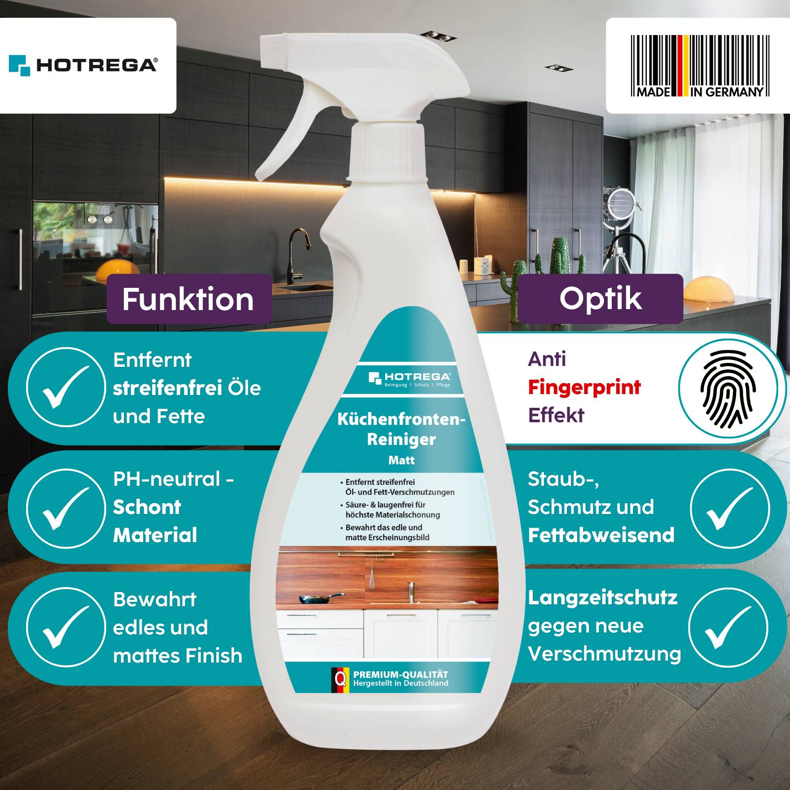 HOTREGA Küchenfronten Reiniger Matt - Ausführung:750 ml + Premiumtuch