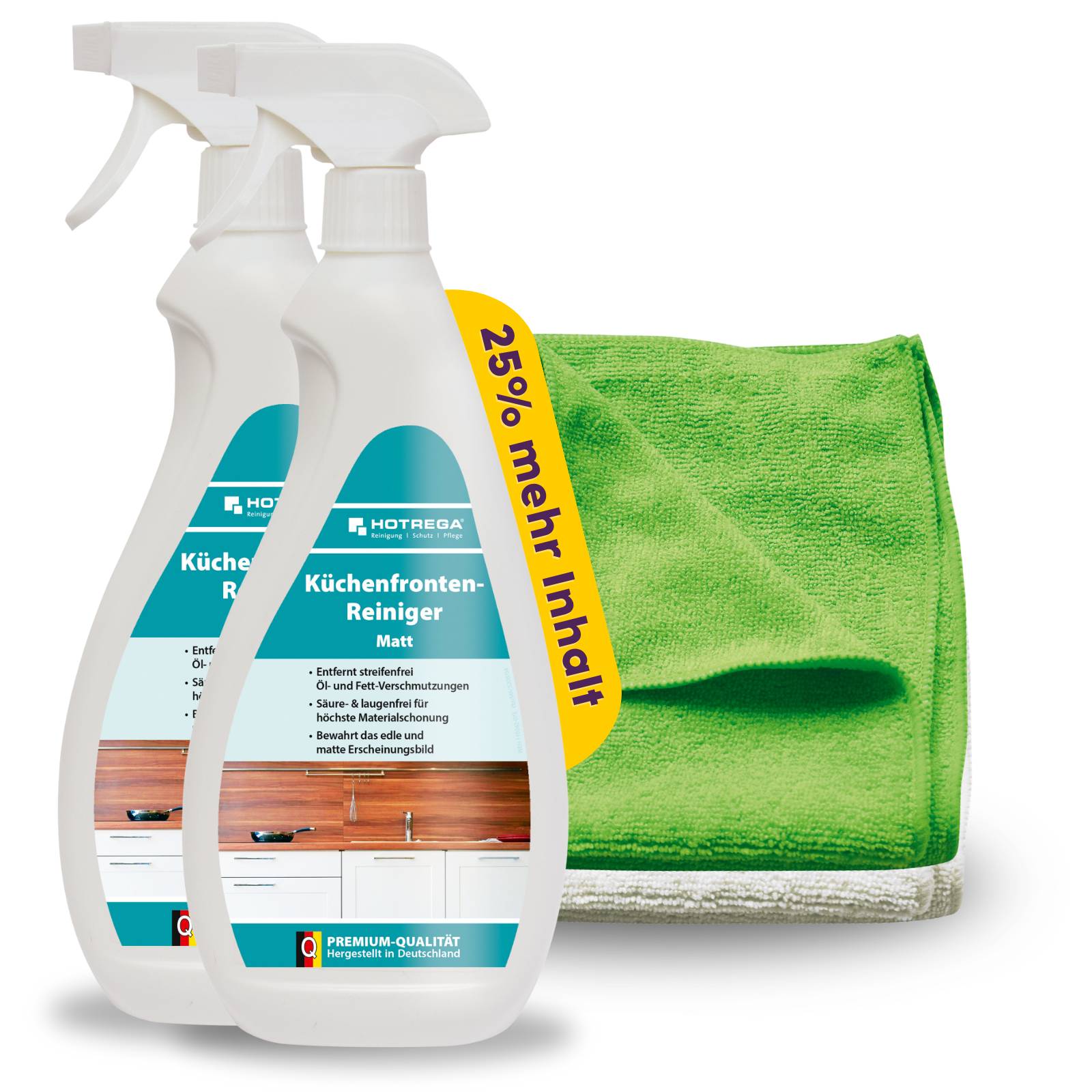 HOTREGA Küchenfronten Reiniger Matt - Ausführung:2x 750 ml + 2x Microfasertuch