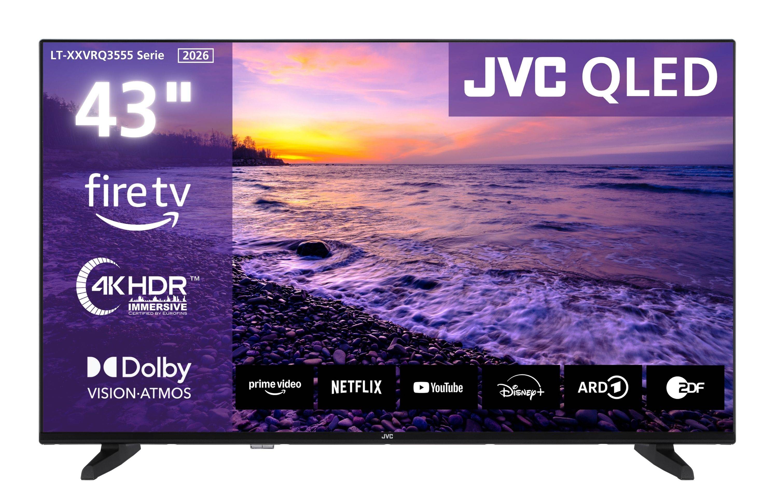JVC Fernseher 43 Zoll Fire TV 4K QLED Smart TV mit Dolby Vision HDR, Dolby Atmos und Alexa Built-In
