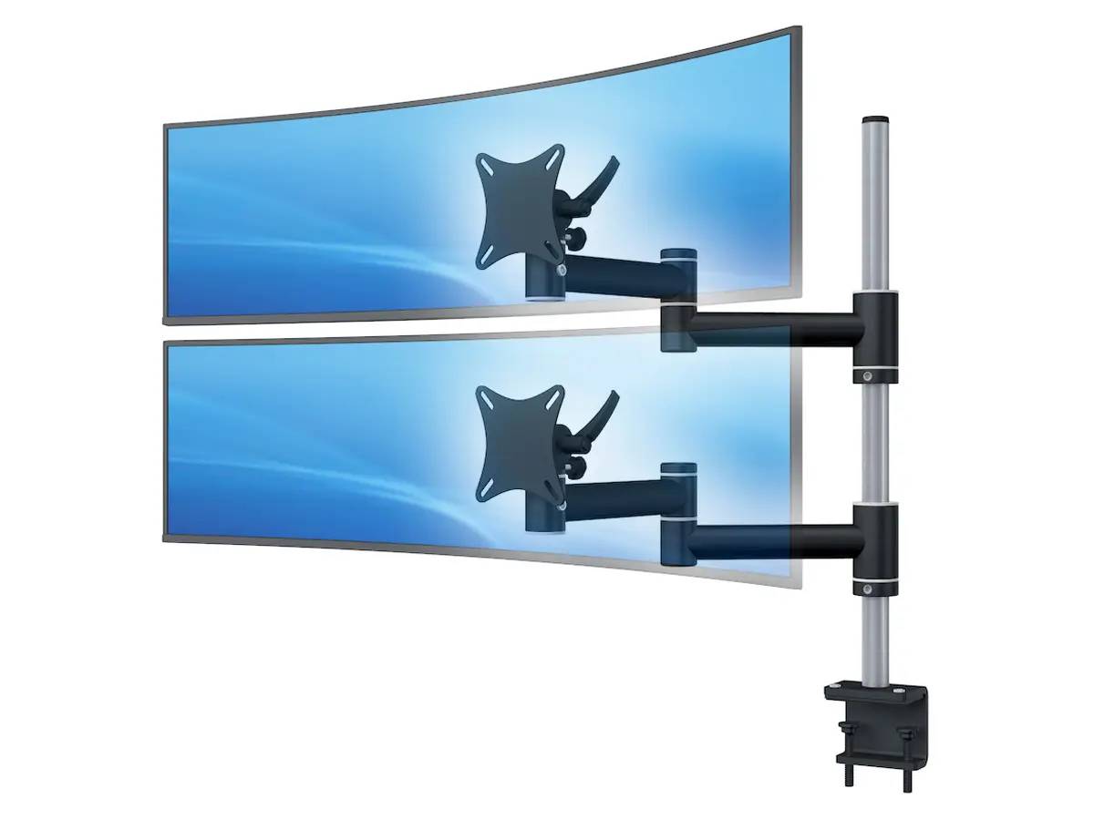 Curved Monitorhalter bis 49" für 2 Bildschirme mit Tischklemme