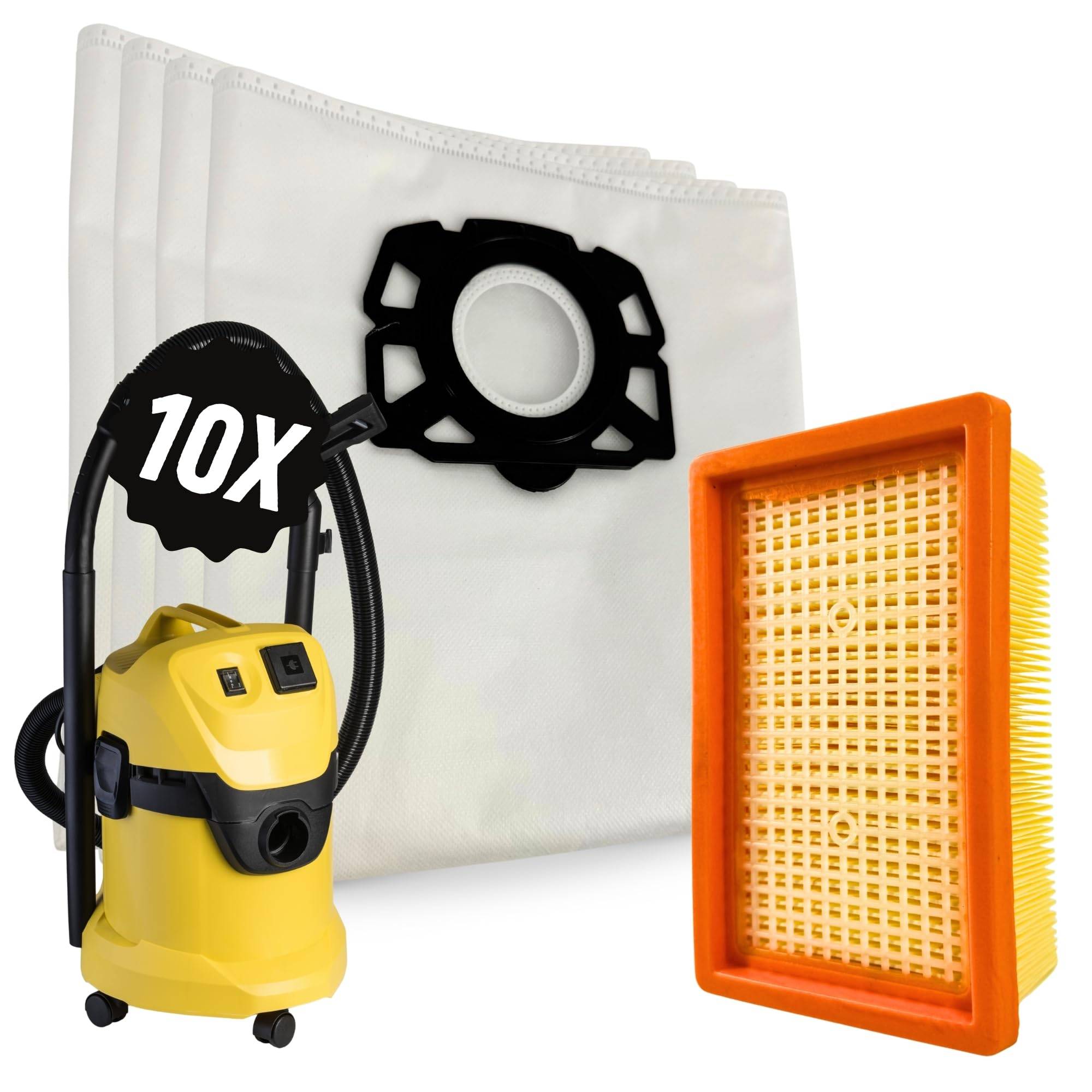10x Staubsaugerbeutel + 1 Filter für Kärcher KFI 487 Ersatz Beutel MV4 MV5 MV6 WD4 WD5 WD6 KWD6 KWD5 KNT4 2.863-006.0 Nass- und Trockensauger Vliesf