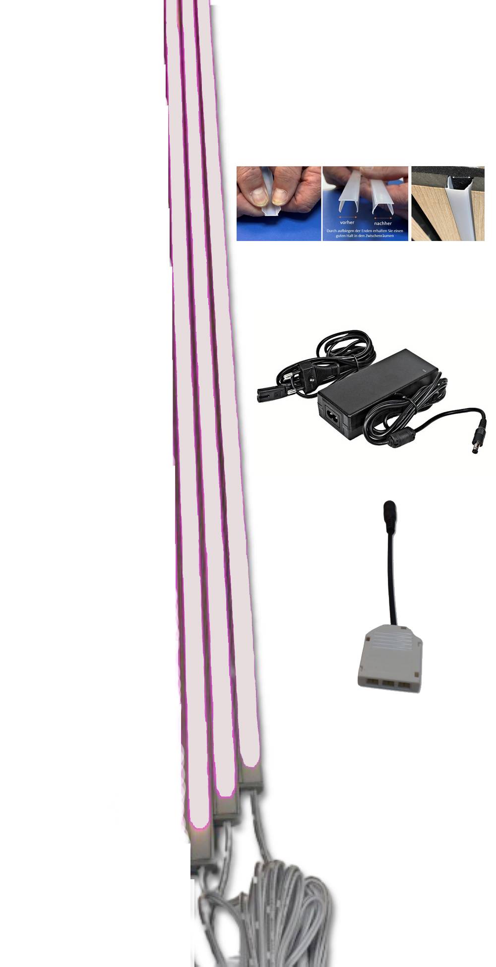 3581 LED Leuchte ALU-UP Akustik-Holz-Paneele 3x1m Netzteil Neutralweiß