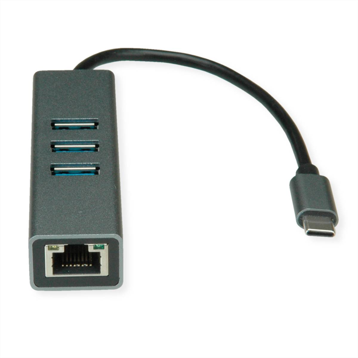 ROLINE USB Typ C zu Gigabit Ethernet Konverter + Hub 3x