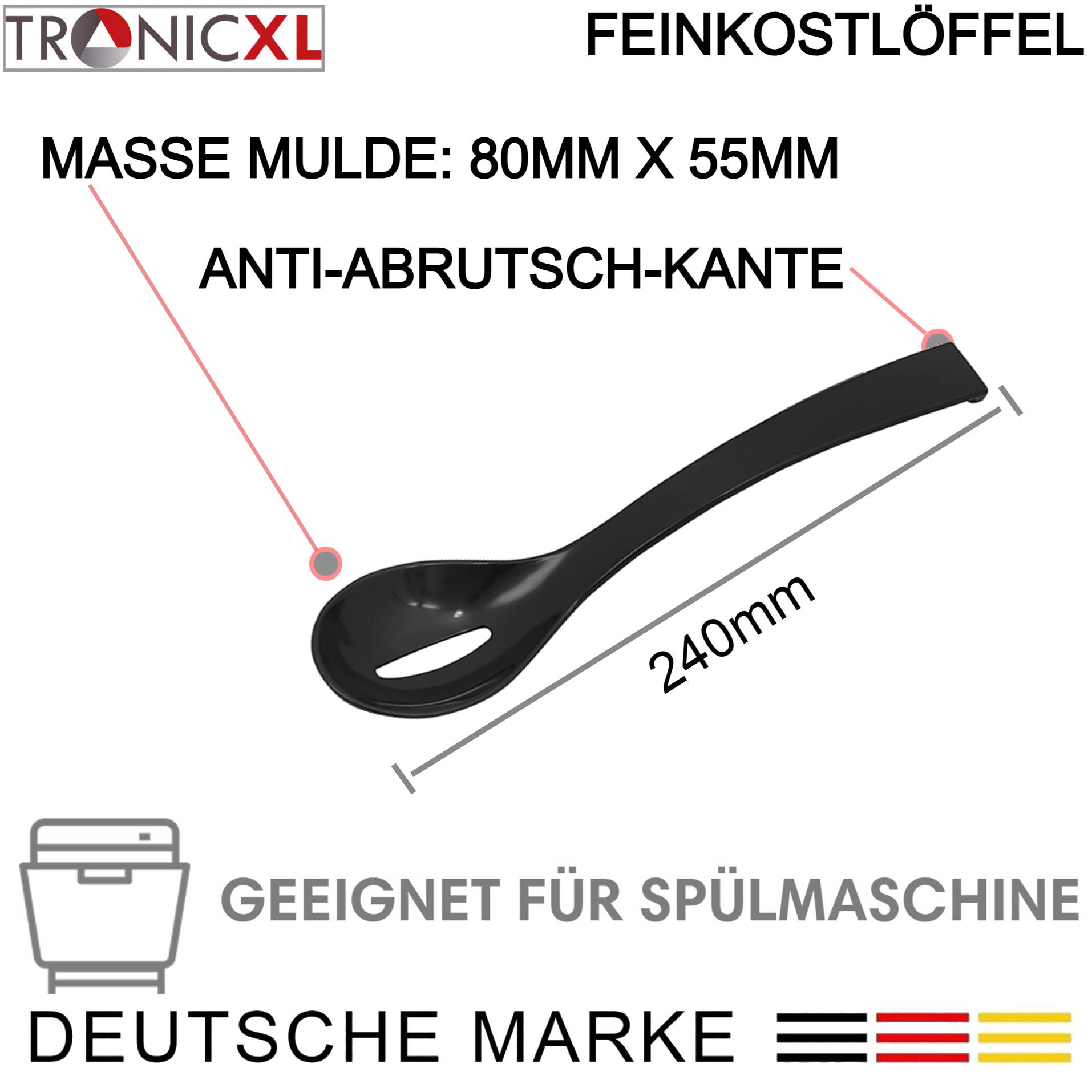 6 Stück SAN Feinkostlöffel geschlitzt spülmaschinenfest Löffel Feinkost Kunststofflöffel Salatlöffel schwarz Gastro