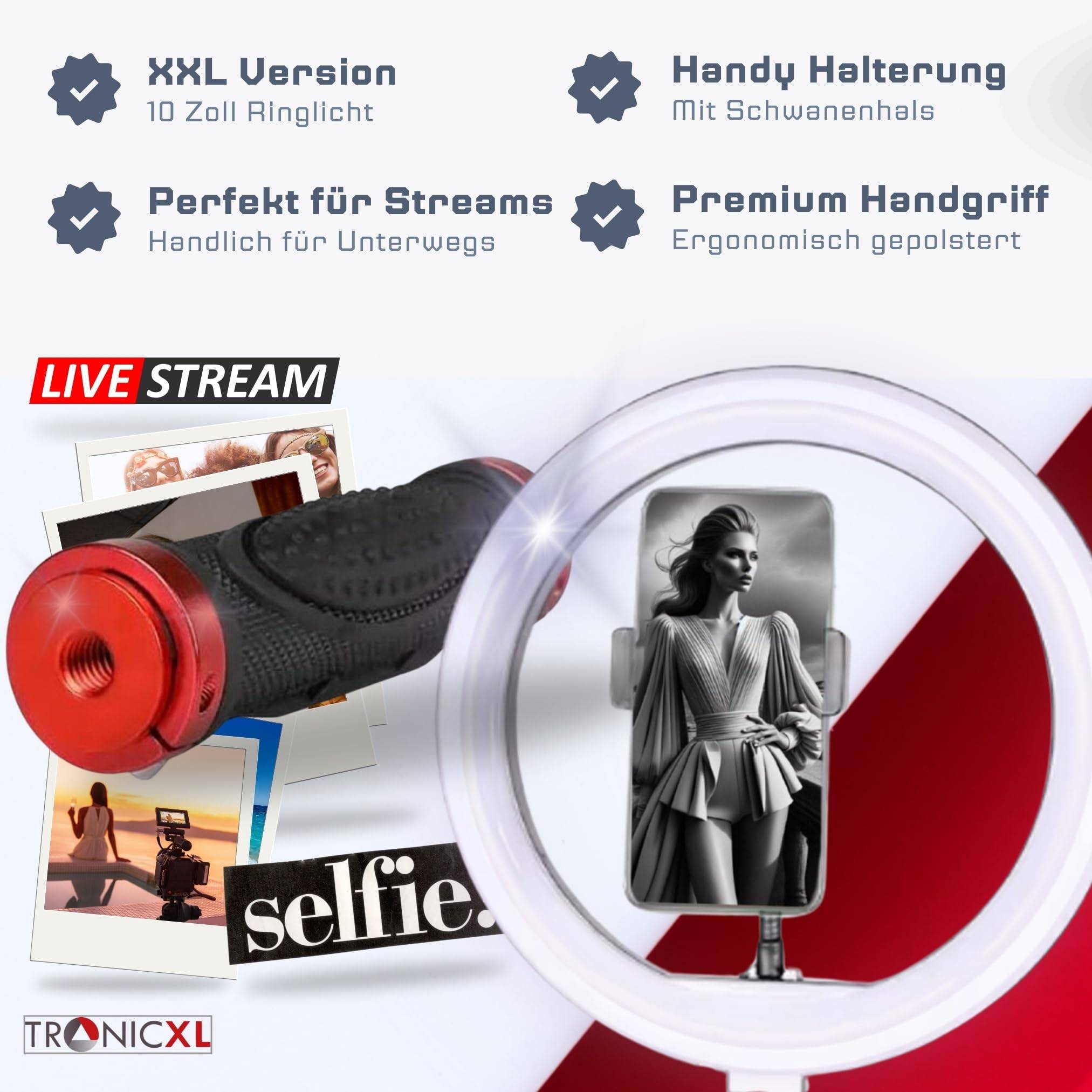Handgriff + Ringlicht Lampe für Smartphone iPhone Halterung Ständer flexibel Kamerastativ für TikTok YouTube Live-Streaming Selfiestick Selfies Sta