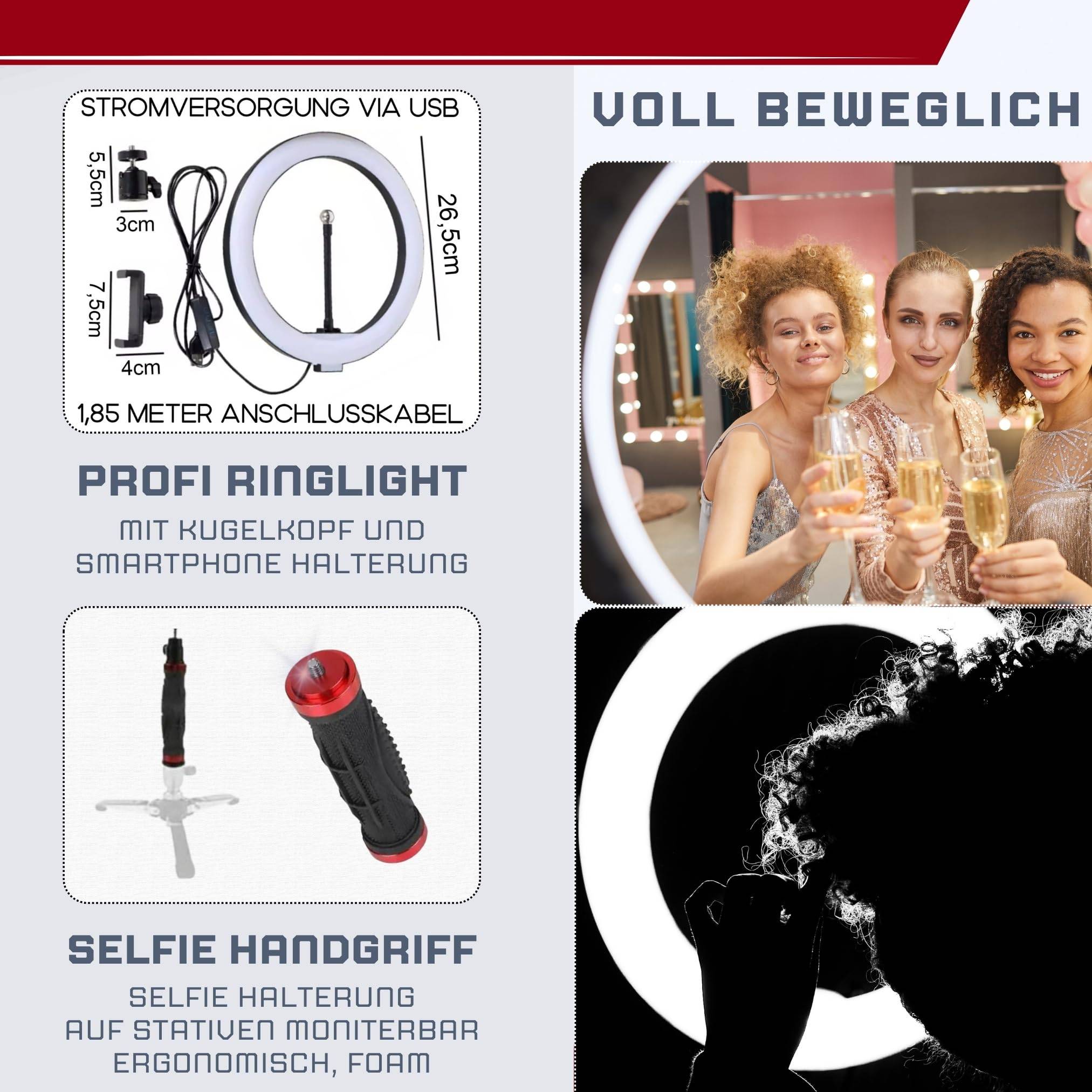 Handgriff + Ringlicht Lampe für Smartphone iPhone Halterung Ständer flexibel Kamerastativ für TikTok YouTube Live-Streaming Selfiestick Selfies Sta